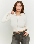 Zip Up Cardigan with Hood | Cream