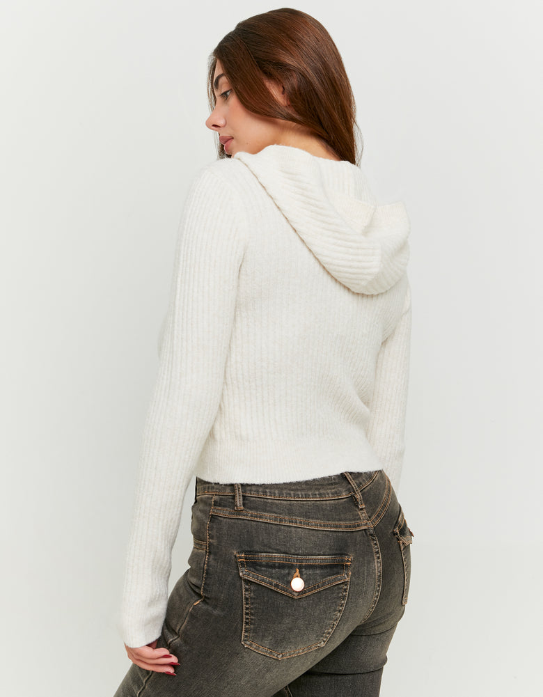 Zip Up Cardigan with Hood | Cream