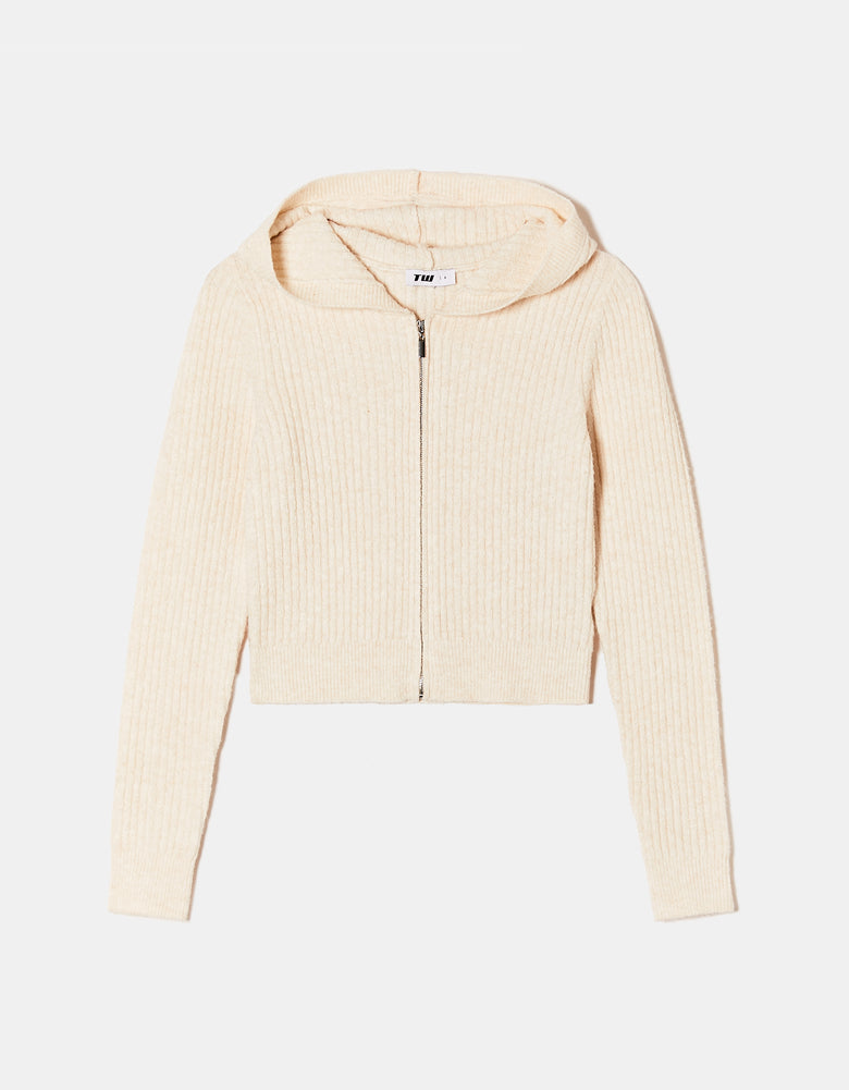 Zip Up Cardigan with Hood | Cream