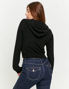 Zip Up Cardigan with Hood | Black
