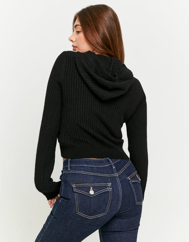 Zip Up Cardigan with Hood | Black