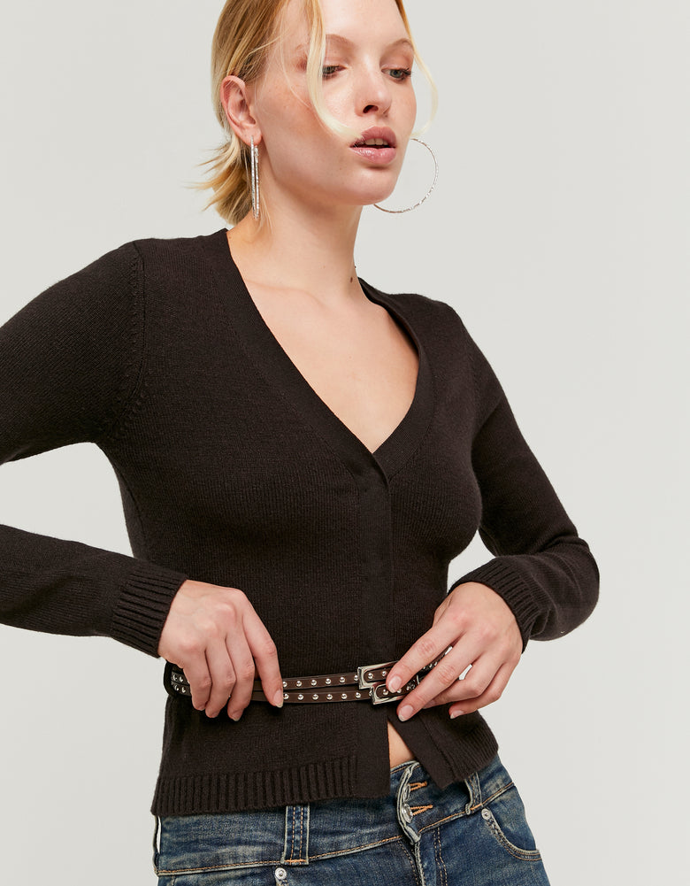 Cardigan with Double Belts | Brown