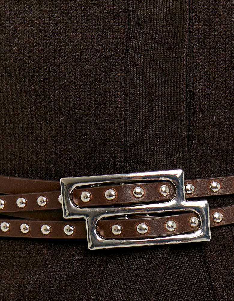 Cardigan with Double Belts | Brown