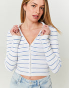 Cropped Cardigan with Polo Neck | Blue Striped