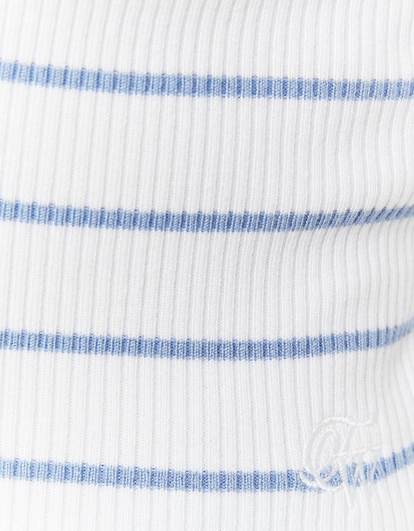 Cropped Cardigan with Polo Neck | Blue Striped
