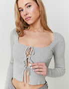 Cardigan Long Sleeves with Bows | Grey Heather