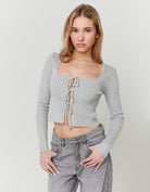 Cardigan Long Sleeves with Bows | Grey Heather