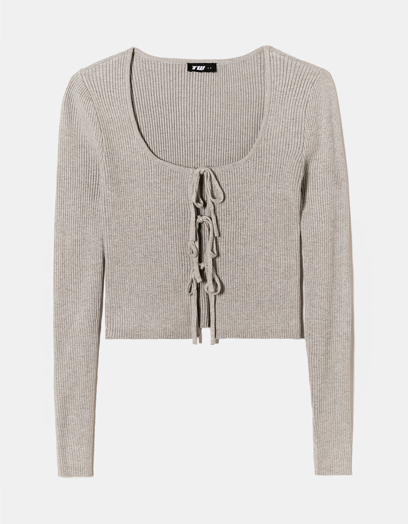 Cardigan Long Sleeves with Bows | Grey Heather