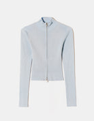 Fitted Zip Up Cardigan Long Sleeves | Blue