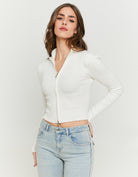 Fitted Zip Up Cardigan Long Sleeves | Off White