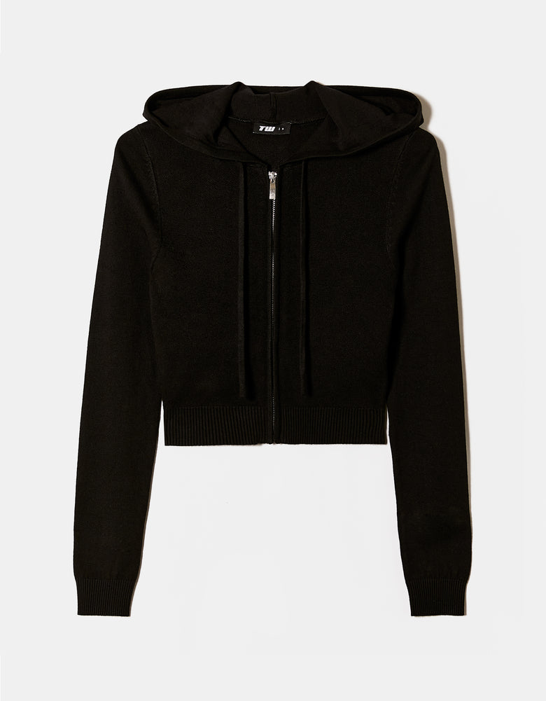 Knit Cardigan with Hood | Black