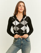 Knit Cardigan with Hood | Black-Grey