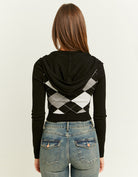 Knit Cardigan with Hood | Black-Grey