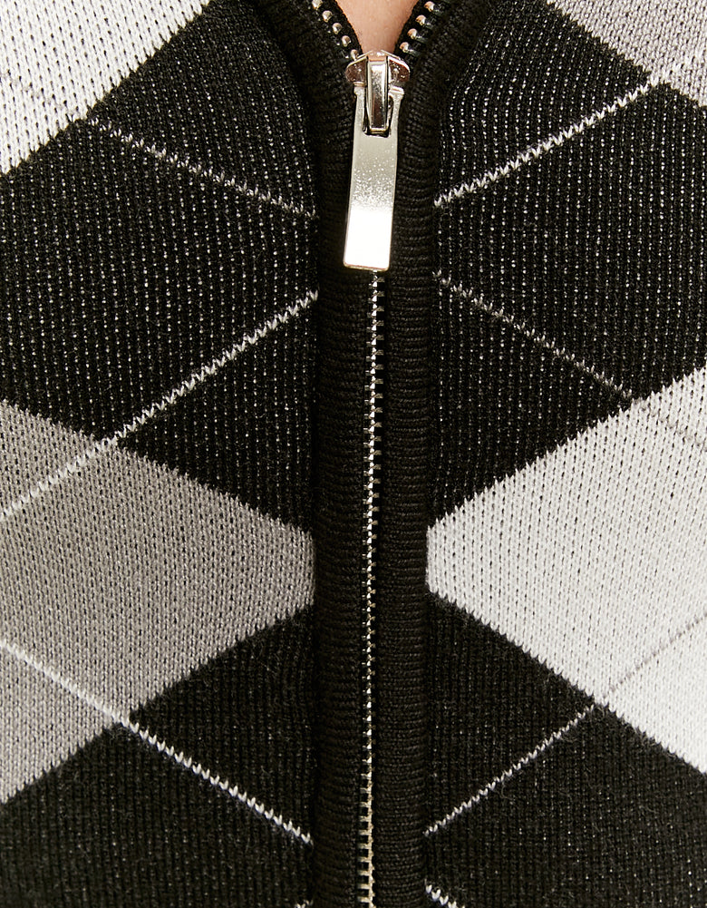 Knit Cardigan with Hood | Black-Grey