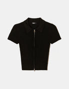 Knit Cardigan with Polo Collar | Black