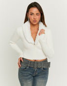Faux Fur V?Neck Cardigan | Off White