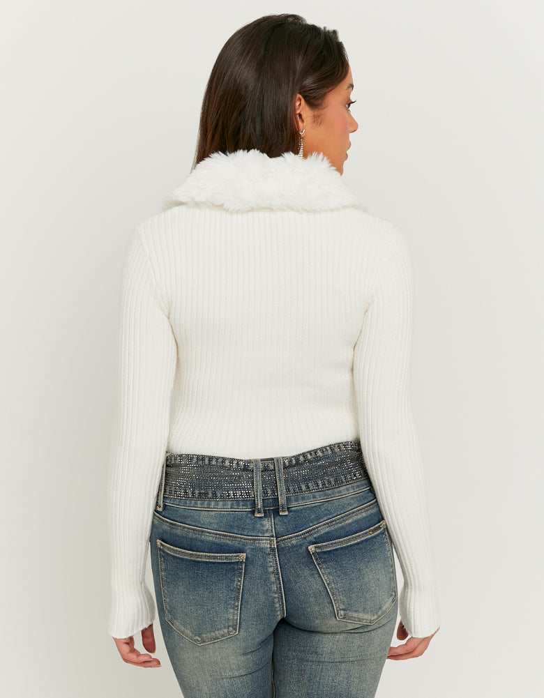 Faux Fur V?Neck Cardigan | Off White