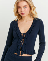 Cardigan with Ruffles | Navy
