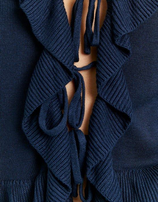 Cardigan with Ruffles | Navy