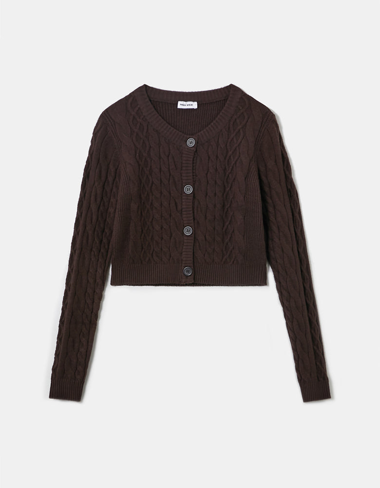 Buttoned Cable knit Cardigan | Brown