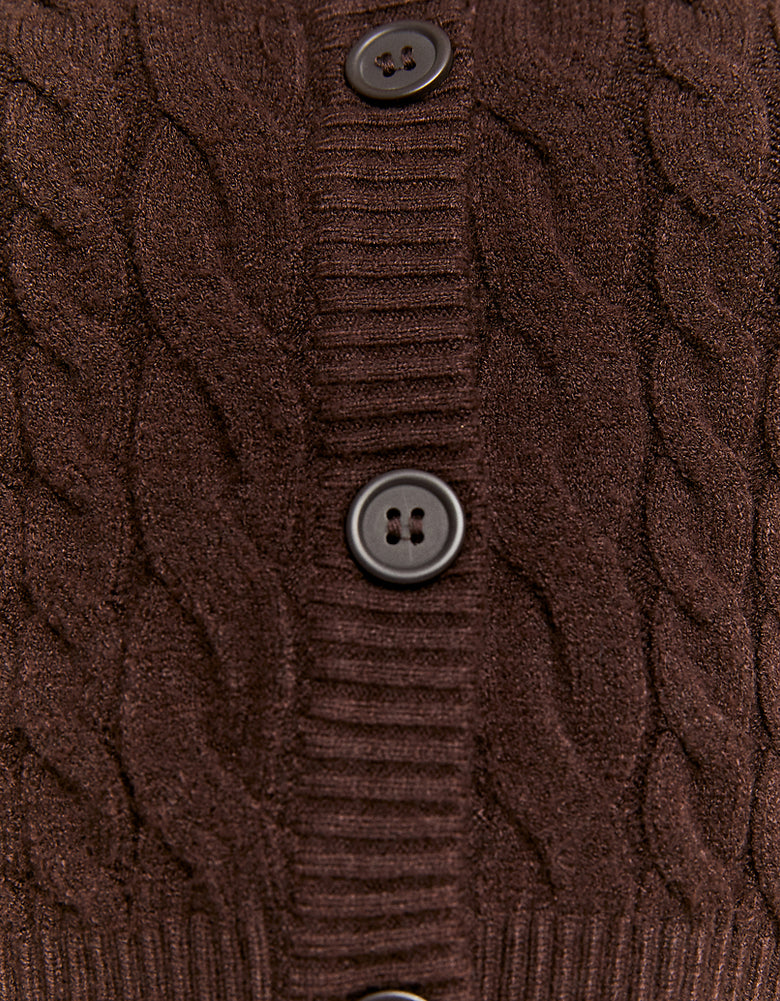 Buttoned Cable knit Cardigan | Brown