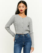 Buttoned Cable knit Cardigan | Grey Heather