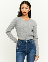 Buttoned Cable knit Cardigan | Grey Heather