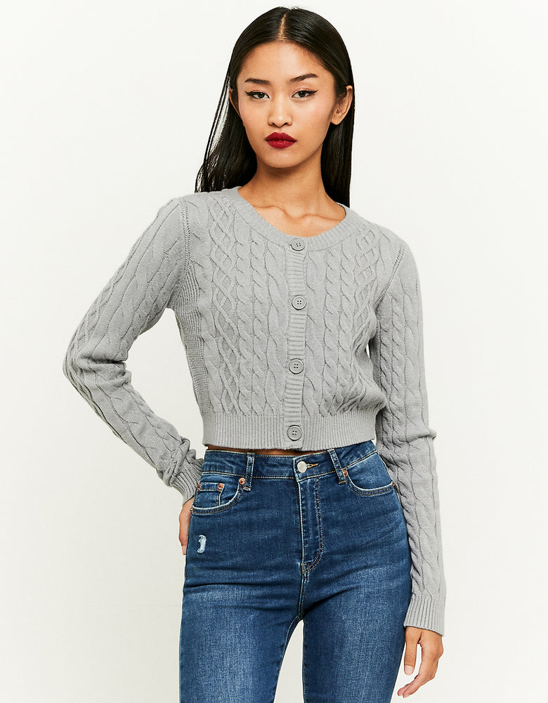 Buttoned Cable knit Cardigan | Grey Heather