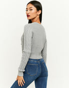 Buttoned Cable knit Cardigan | Grey Heather