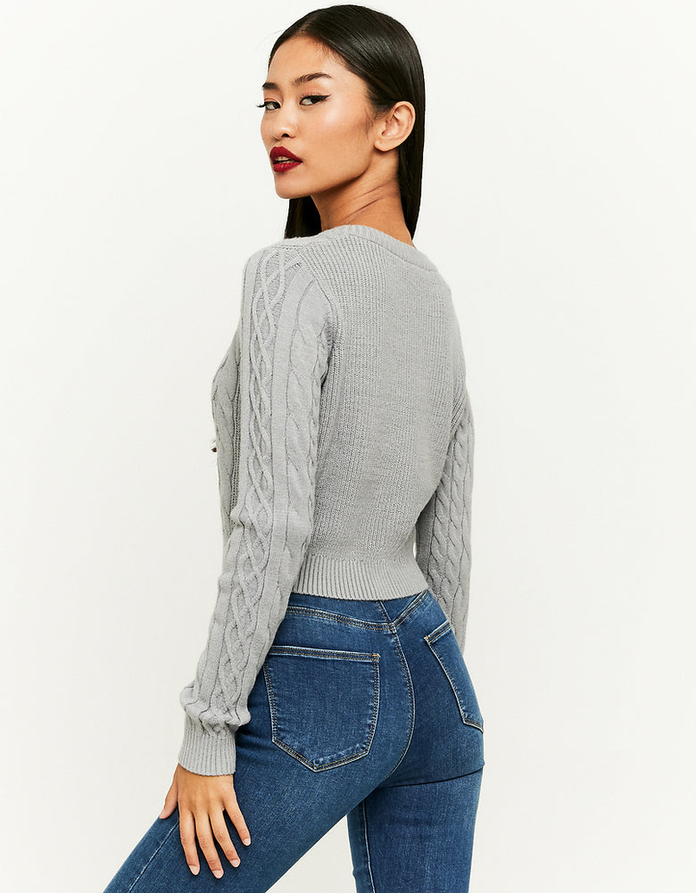 Buttoned Cable knit Cardigan | Grey Heather