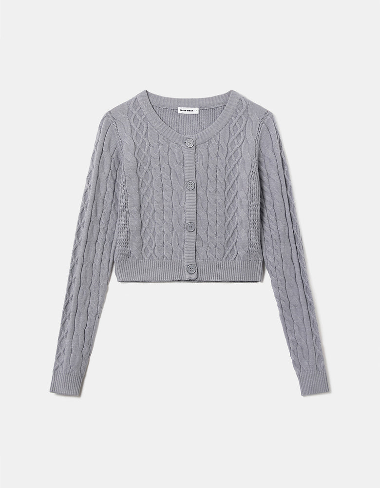 Buttoned Cable knit Cardigan | Grey Heather