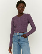 Buttoned Cable knit Cardigan | Purple