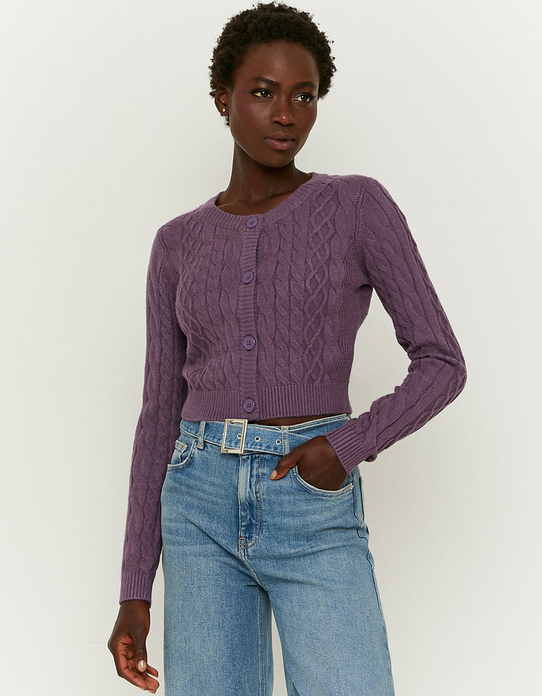 Buttoned Cable knit Cardigan | Purple