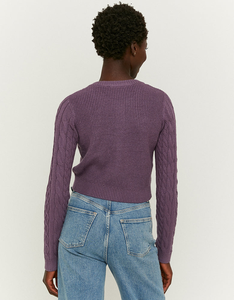 Buttoned Cable knit Cardigan | Purple