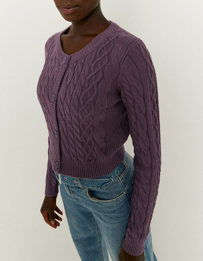 Buttoned Cable knit Cardigan | Purple