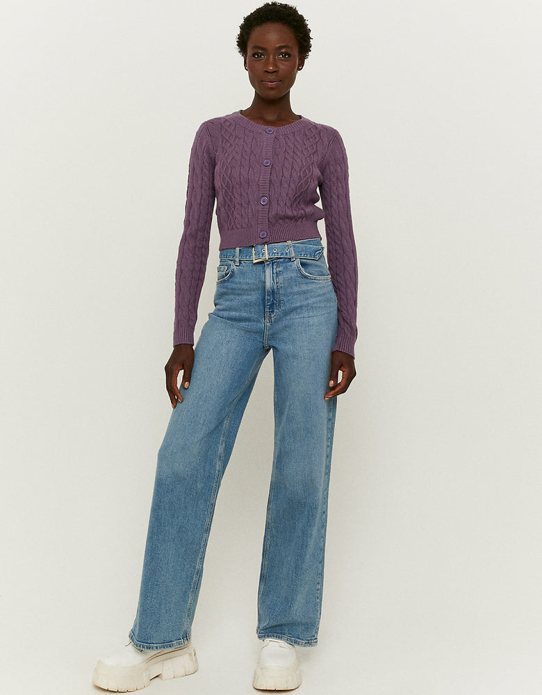 Buttoned Cable knit Cardigan | Purple