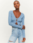 Fitted Cable Knit Cardigan | Blue