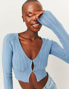 Fitted Cable Knit Cardigan | Blue