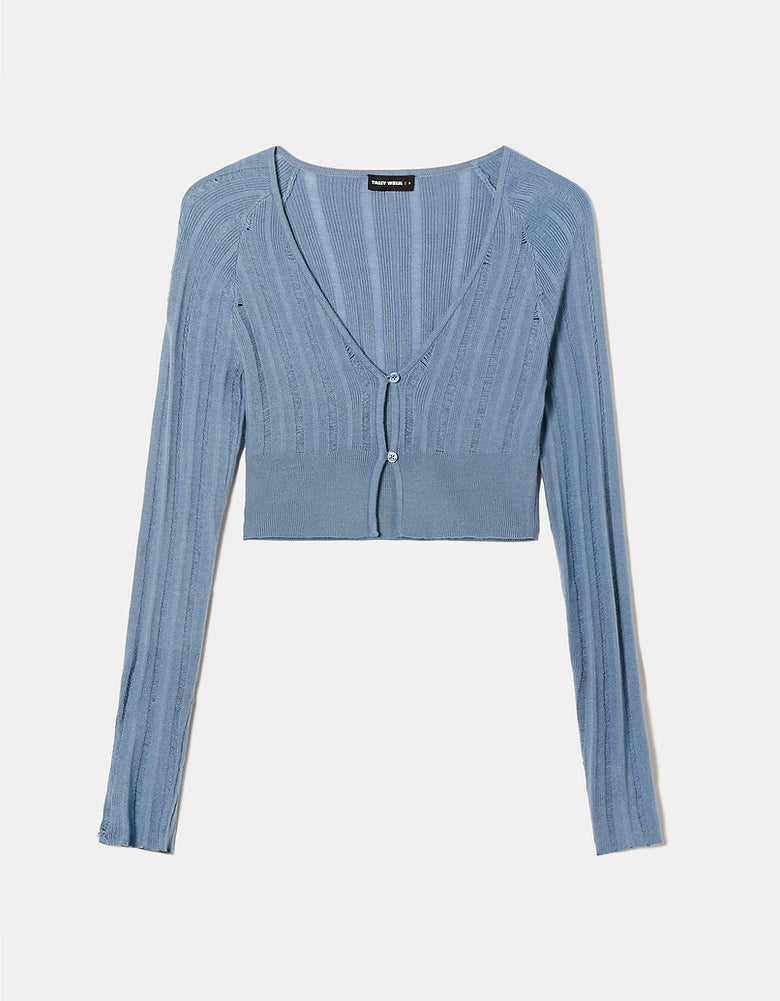 Fitted Cable Knit Cardigan | Blue