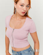 Knitted Zip Up Cardigan | Light Pink