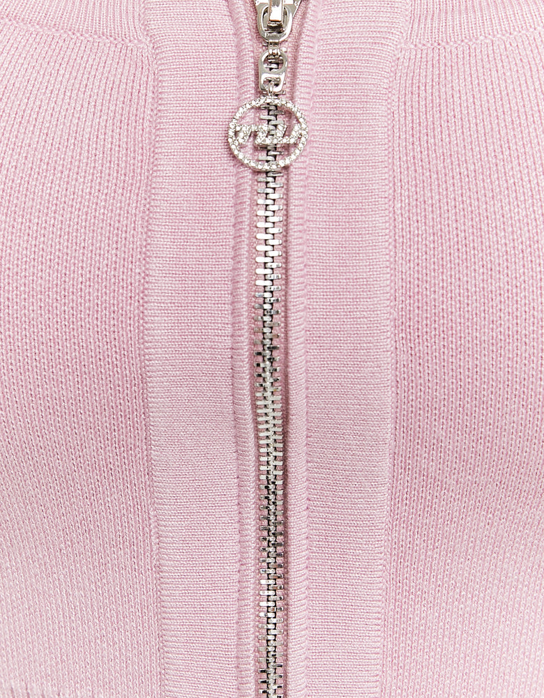 Knitted Zip Up Cardigan | Light Pink