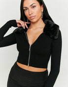 Jumper with Faux Fur Neck | Black