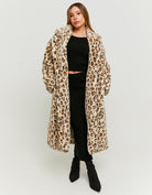 Leo Print Faux Fur Long Coat | Leo Print