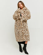 Leo Print Faux Fur Long Coat | Leo Print