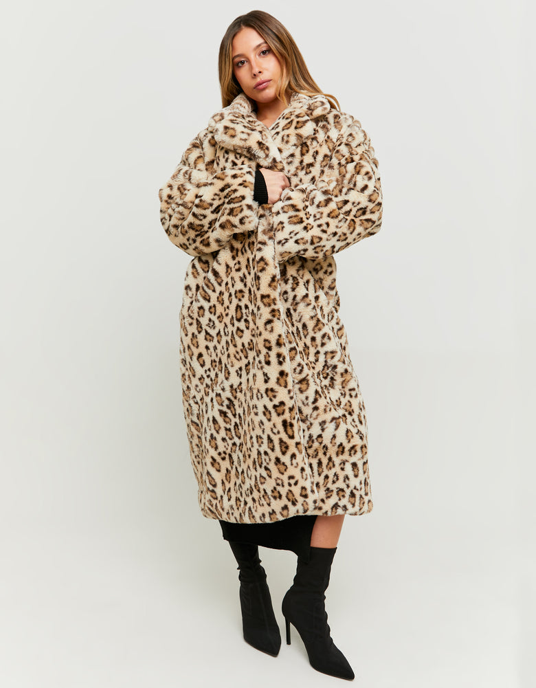 Leo Print Faux Fur Long Coat | Leo Print