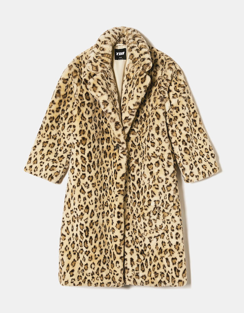 Leo Print Faux Fur Long Coat | Leo Print