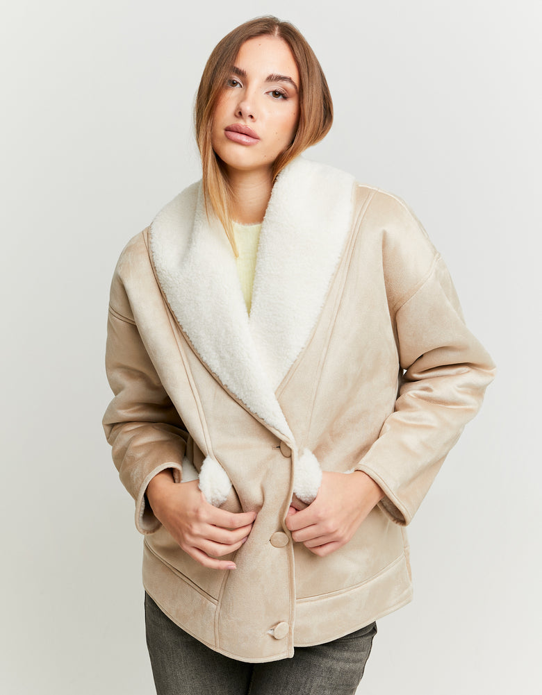 Faux Shearling Jacket | Kamel-Beige