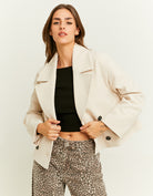 Cropped Fake Wool Coat | Beige