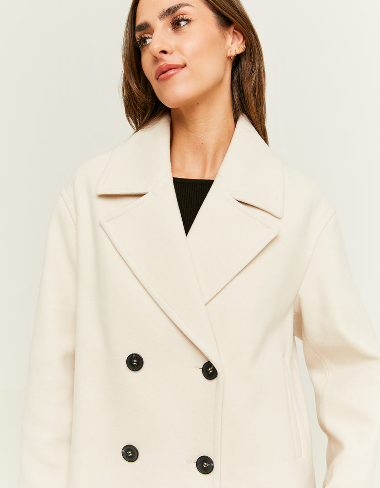 Cropped Fake Wool Coat | Beige