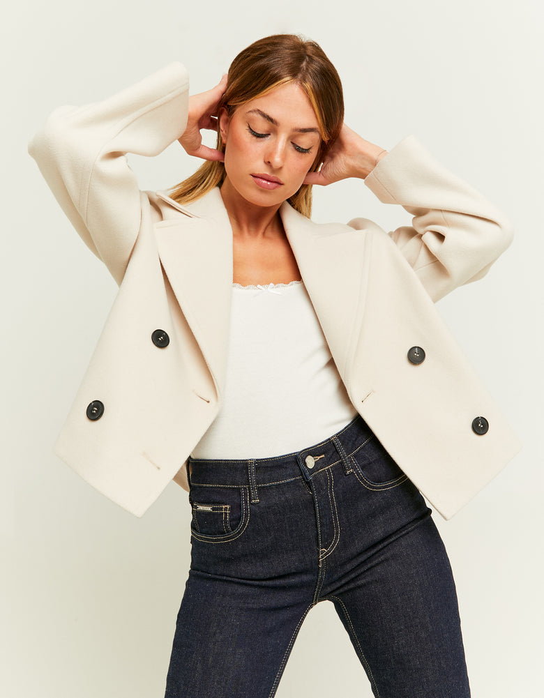 Cropped Fake Wool Coat | Beige